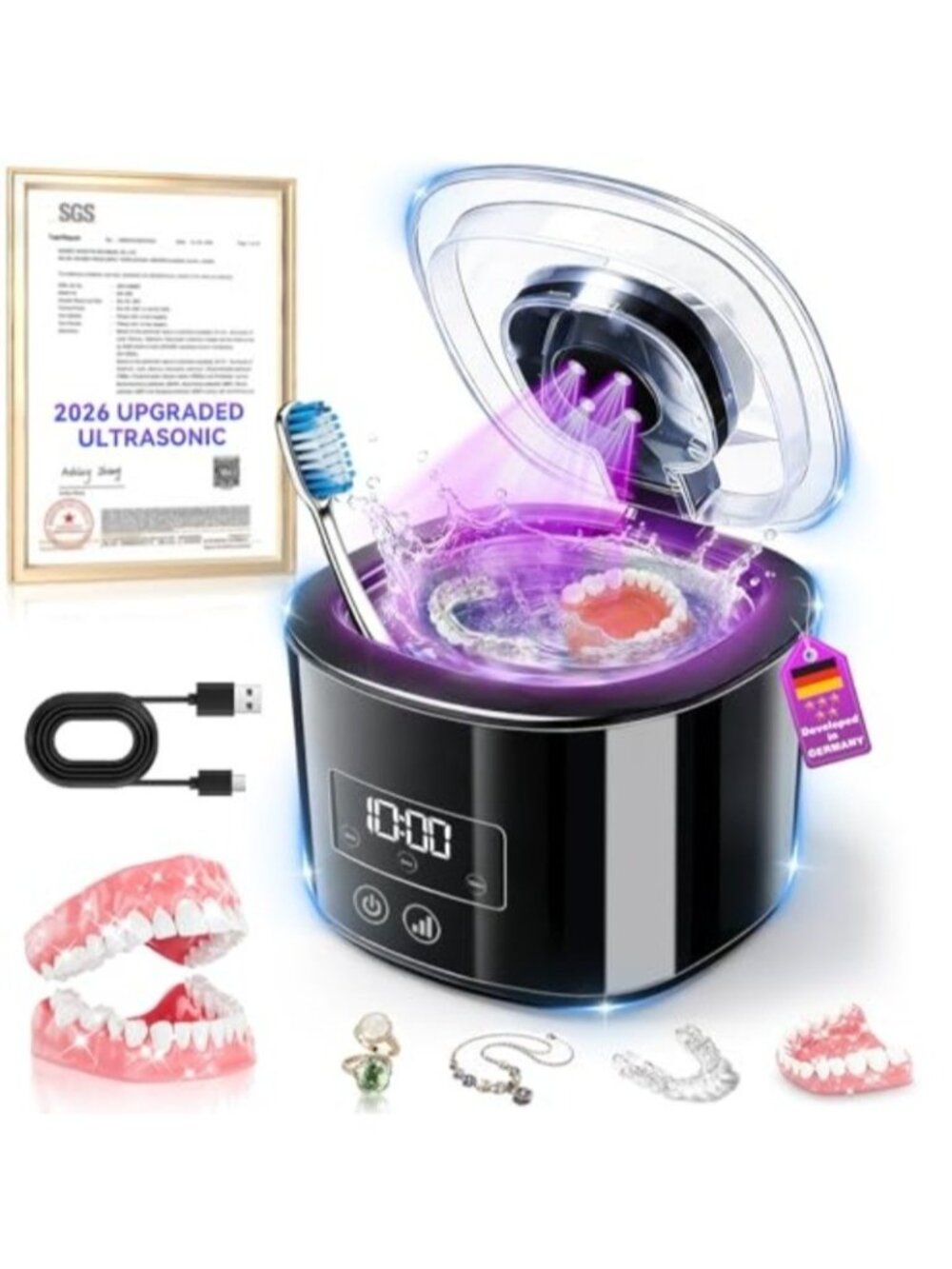 5.0 Upgraded Ultrasonic Retainer CleanerTop1 German MotorSGS-Certified 50KHz Ult - Picture 2 of 9